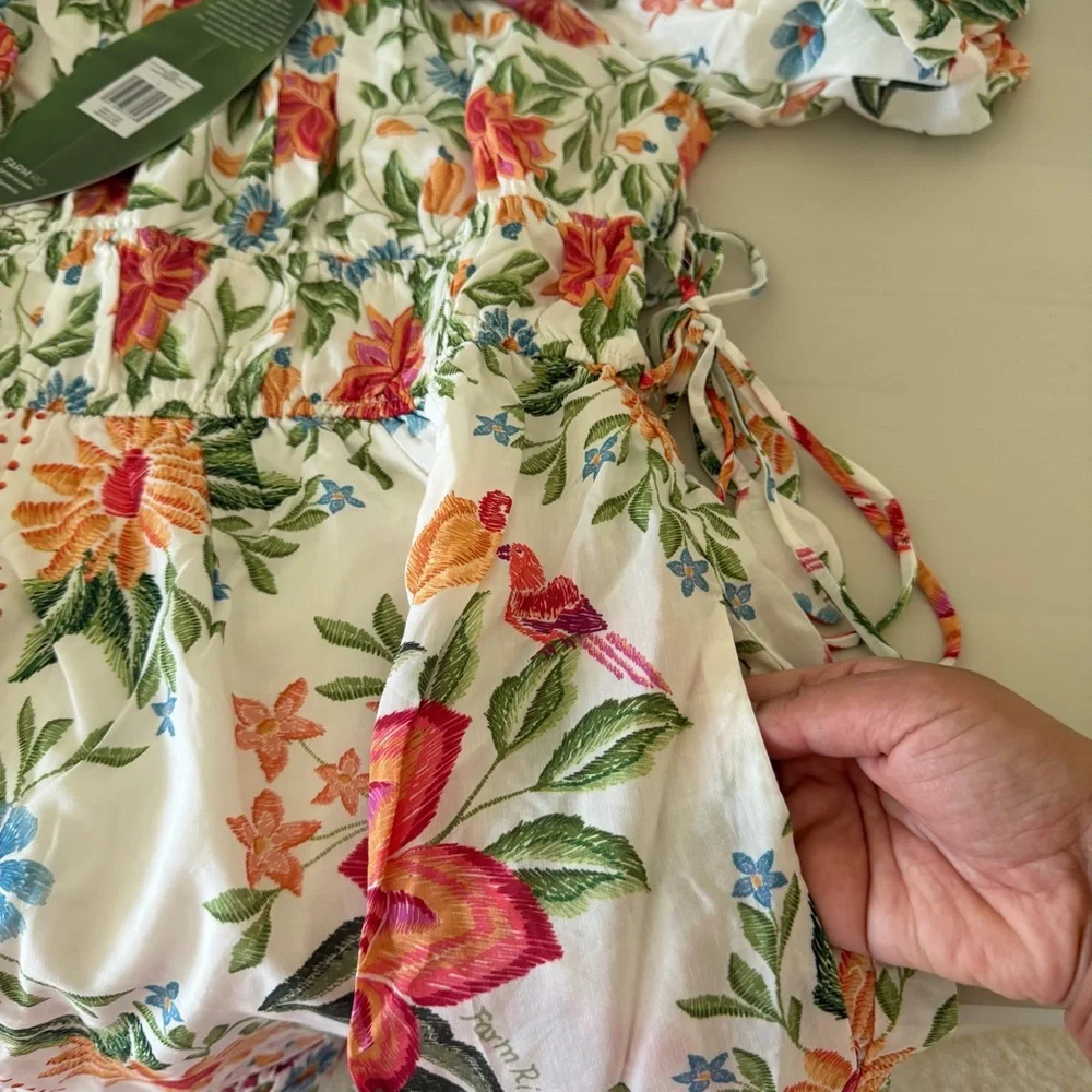 NWT Farm Rio Floral Mini Dress Off White Floral Size L - Picture 10 of 12